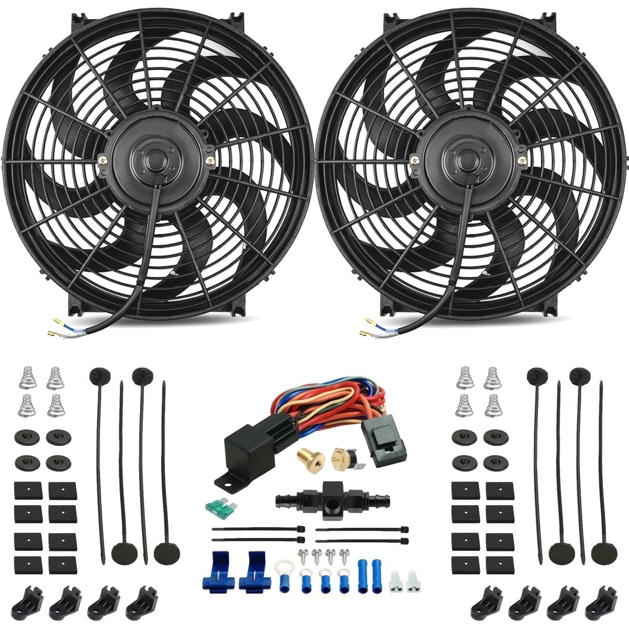 Dual 1415" Inch Electric Engine Radiator Cooling Fans InHose AN