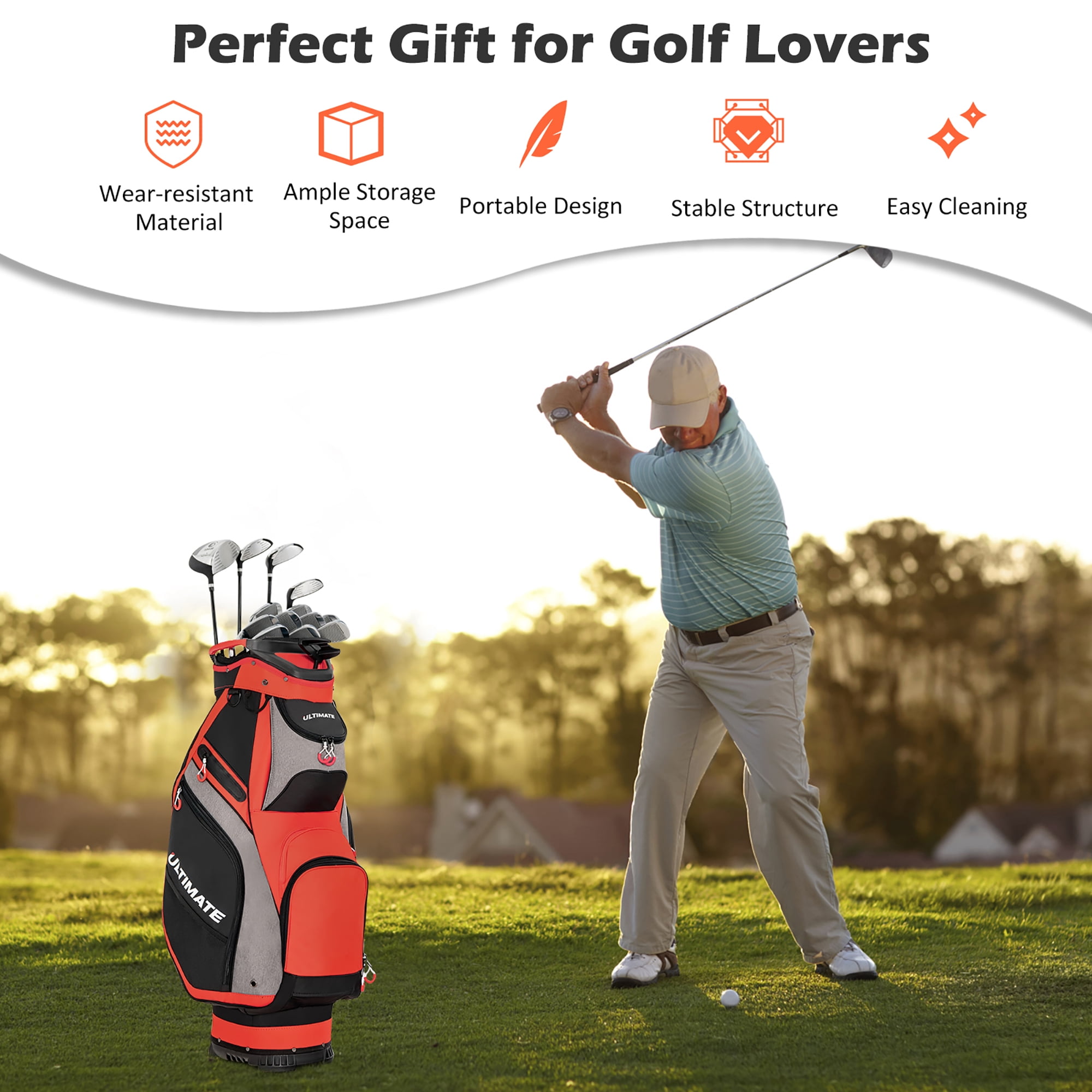 Costway 10.5'' Golf Stand Bag w/14 Way Dividers Rain Hood 7 Zippered Pockets