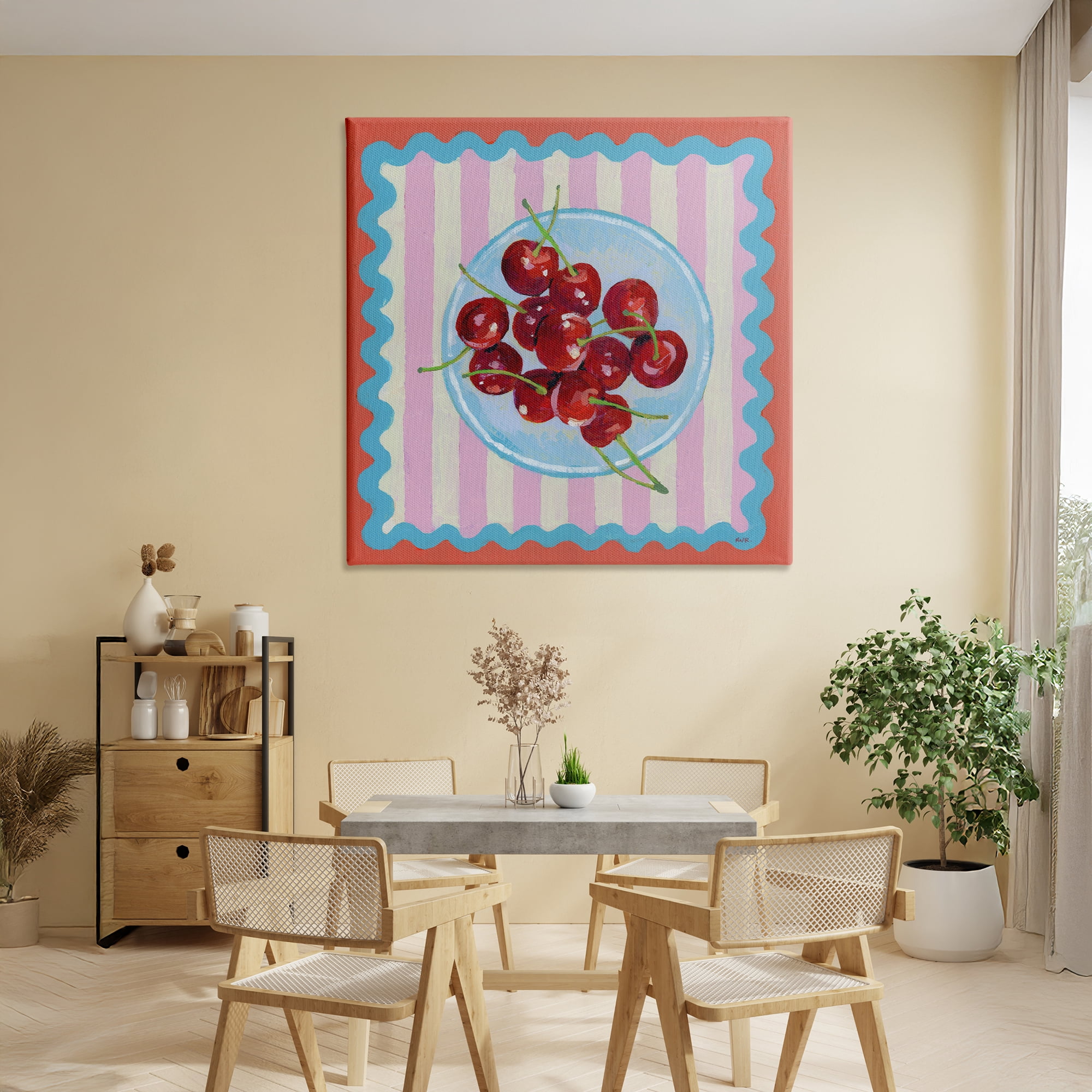 Stupell Industries Red Cherries over Pink Stripes Canvas Wall Art, design by Rachael Reese