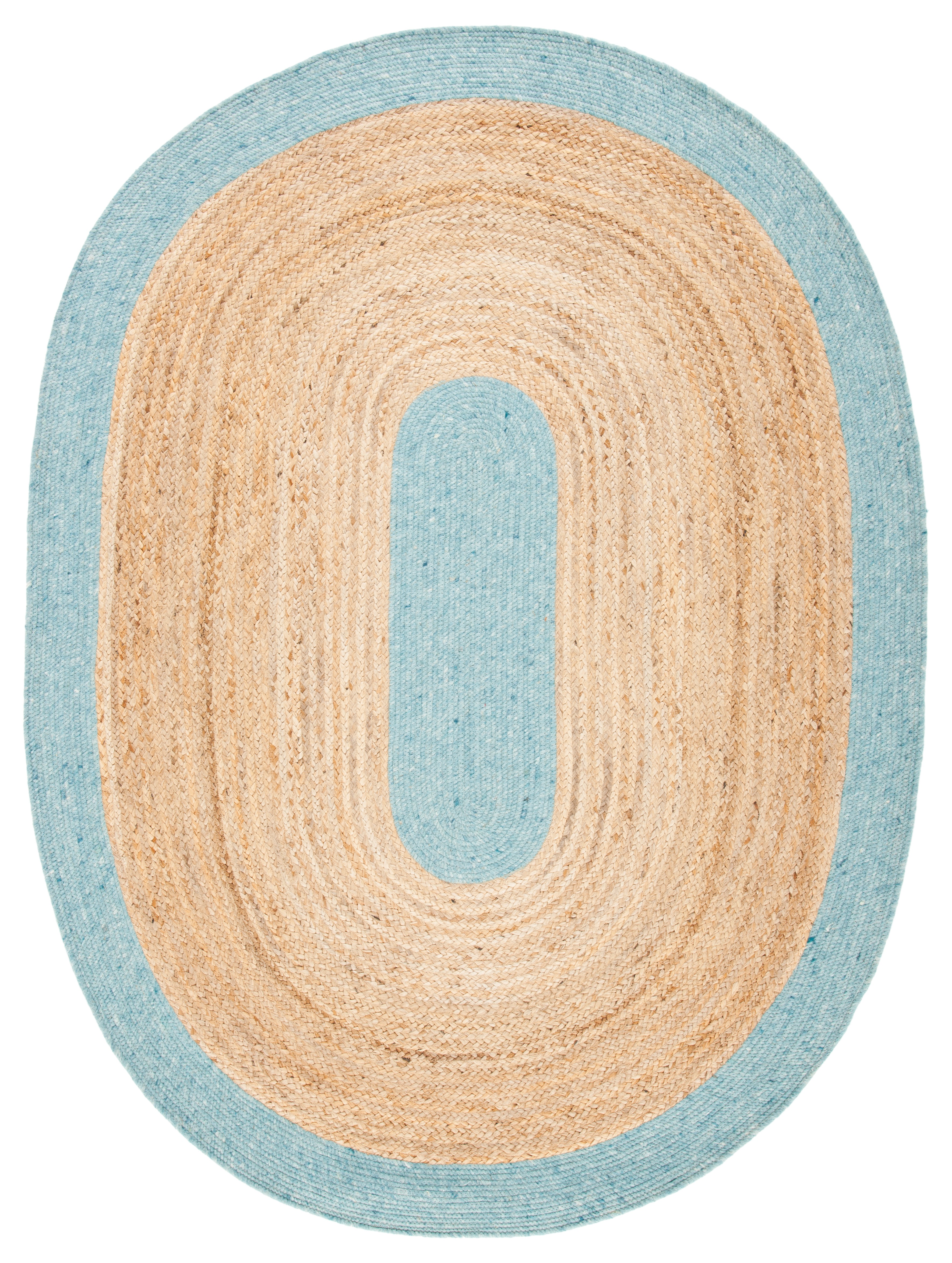 SAFAVIEH Braided Carina Bordered Reversible Area Rug, Blue/Natural, 6' x 9' Oval