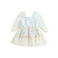 thumbnail image 1 of Fortune Robe Trapèze Princesse pour Bébé Fille Manches Longues en Maille Tulle Robe à Imprimé Marguerites, 1 of 9