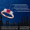 thumbnail image 2 of Gem Stone King 18K Rose Gold Plated Silver Red Ruby and White Moissanite Engagement Ring for Women | 2.00 Cttw | Round 6MM | Gemstone July Birthstone | Size 8, 2 of 7