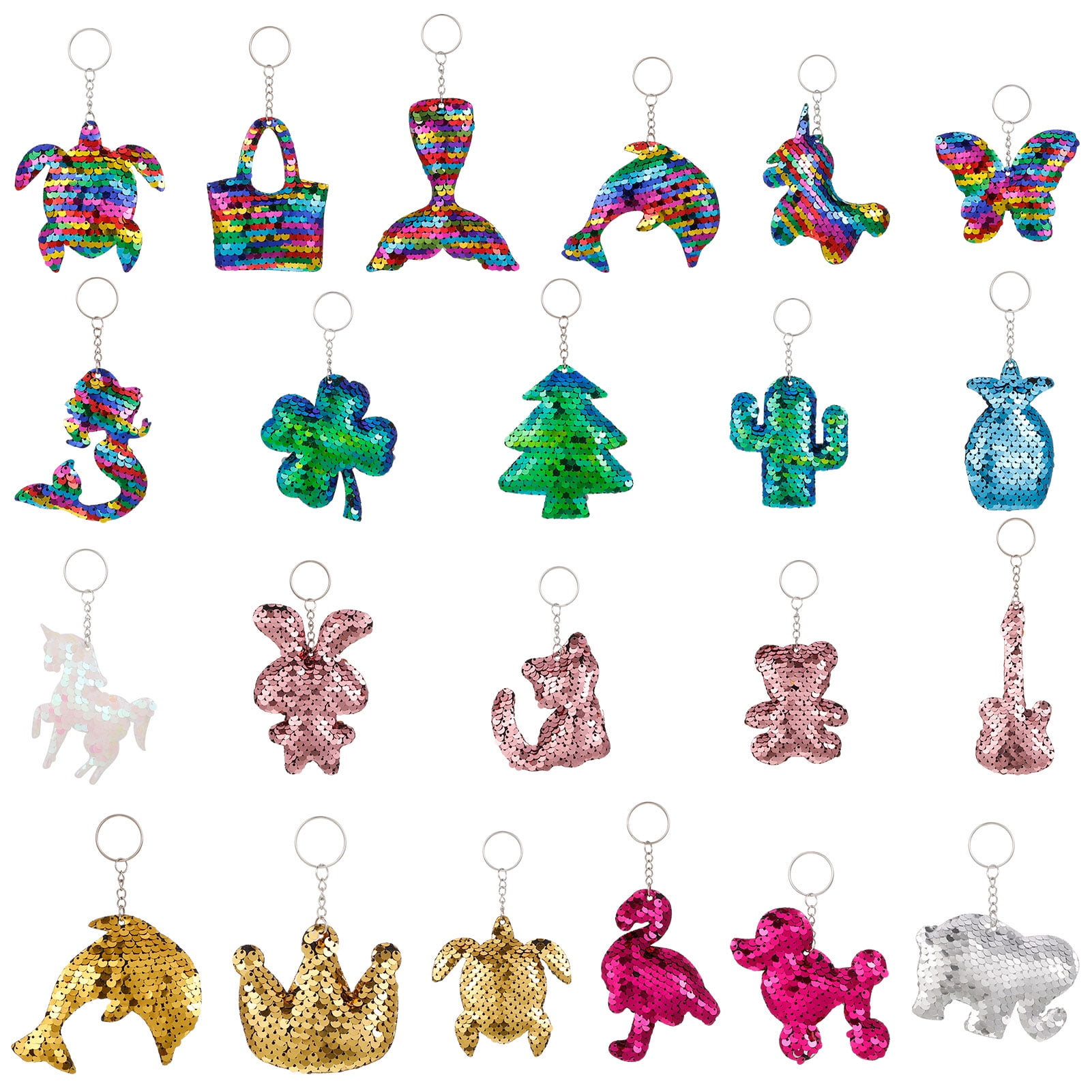 HEQUSIGNS 20 Pcs Colorful Sequin Keychain, Party Favors Flip Flashing