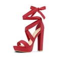 thumbnail image 1 of BLISSFUL STEP Women's Lace Up Platform Block Heel Sandals Red (Size 8), 1 of 8
