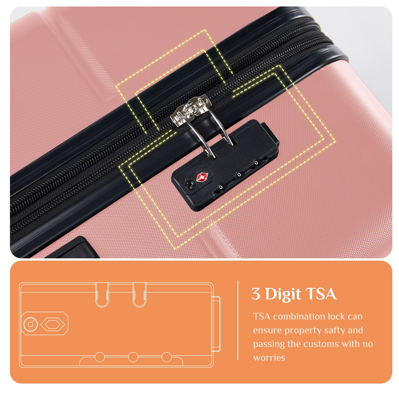 MCQ 3-Piece Luggage Sets, Hard Shell ABS Suitcases with Double Spinner Wheels, Lightweight Expandable Rolling Travel Suit Case with TSA Lock, Pink