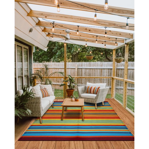BalajeesUSA Outdoor Plastic straw patio rugs6 by 9 feet. Orange, Blue