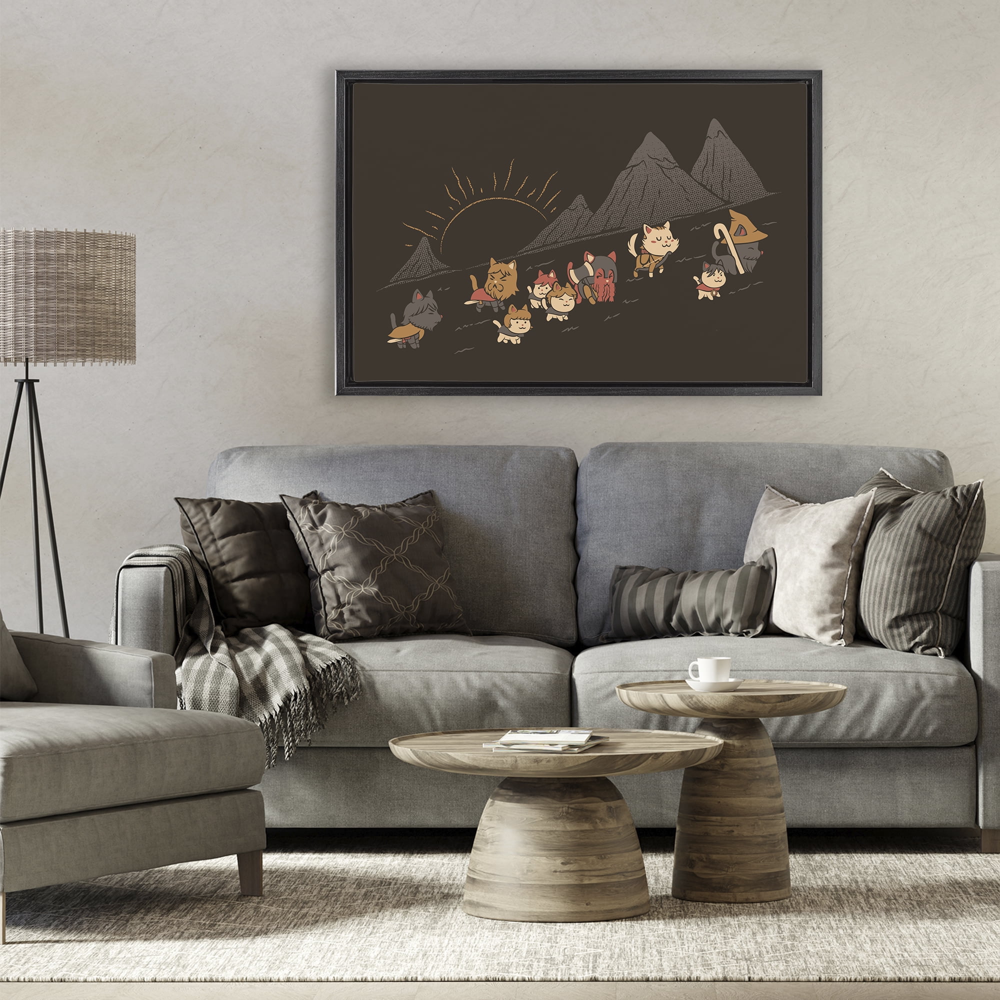 Stupell Industries Iconic Furrowship Of Ring Cats Black Framed Floater Canvas Wall Art, design by Tobe Fonseca