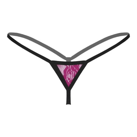 inlzdz Womens Lace Micro Mini Lingerie Panties Breakaway T-Back G-String Thong Briefs Underwear Purple One Size