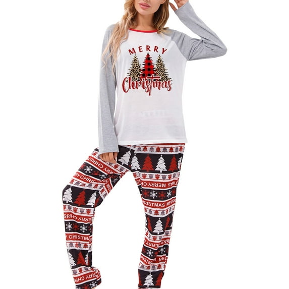 TSEXIEFOOFU Family Matching Pajamas Christmas Tree Letters Print Long Sleeve Tops and Stretch Casual Pants Sleepwear