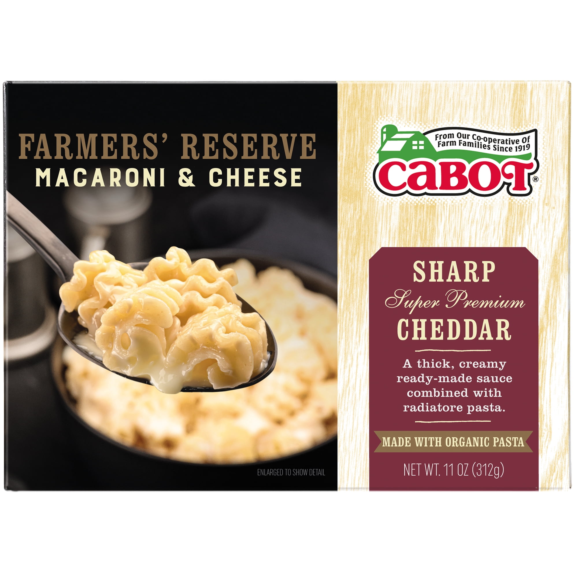 Cabot Farmers' Reserve Sharp Super Premium Cheddar Macaroni & Cheese with Organic Pasta, 11 oz Box, Shelf Stable