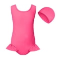 thumbnail image 1 of Girls One Piece Swimsuit with Matching Swim Cap Sleeveless Ruffle Hem Bathing Suit Beach Pool Swimwear, 1 of 4