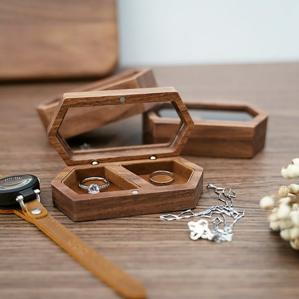 Petite Boîte à Bijoux En Bois Portable Mini Boîte De Rangement Délicate Pour Bagues Et Boucles D'Oreilles