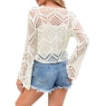thumbnail image 4 of Women Summer Boho Tops Sheer Crochet Coverup Beach Bathing Swimsuit Cover Ups Shrugs Crop Swimwear Outfits, 4 of 5
