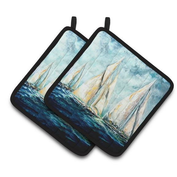 Carolines Treasures MW1355PTHD Sailboats Last Mile Pair of Pot Holders , 7.5HX7.5W, multicolor