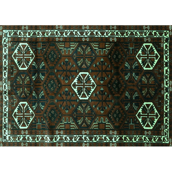 Ahgly Company Machine Washable Indoor Rectangle Persian Turquoise Blue Traditional Area Rugs, 7' x 9'