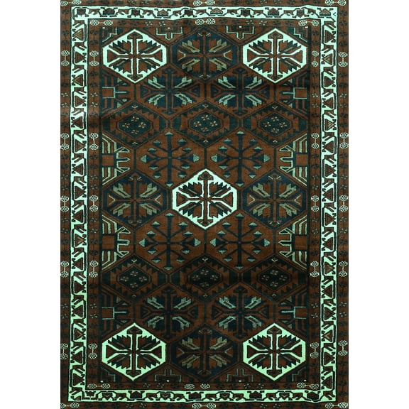Ahgly Company Indoor Rectangle Persian Turquoise Blue Traditional Area Rugs, 5' x 7'