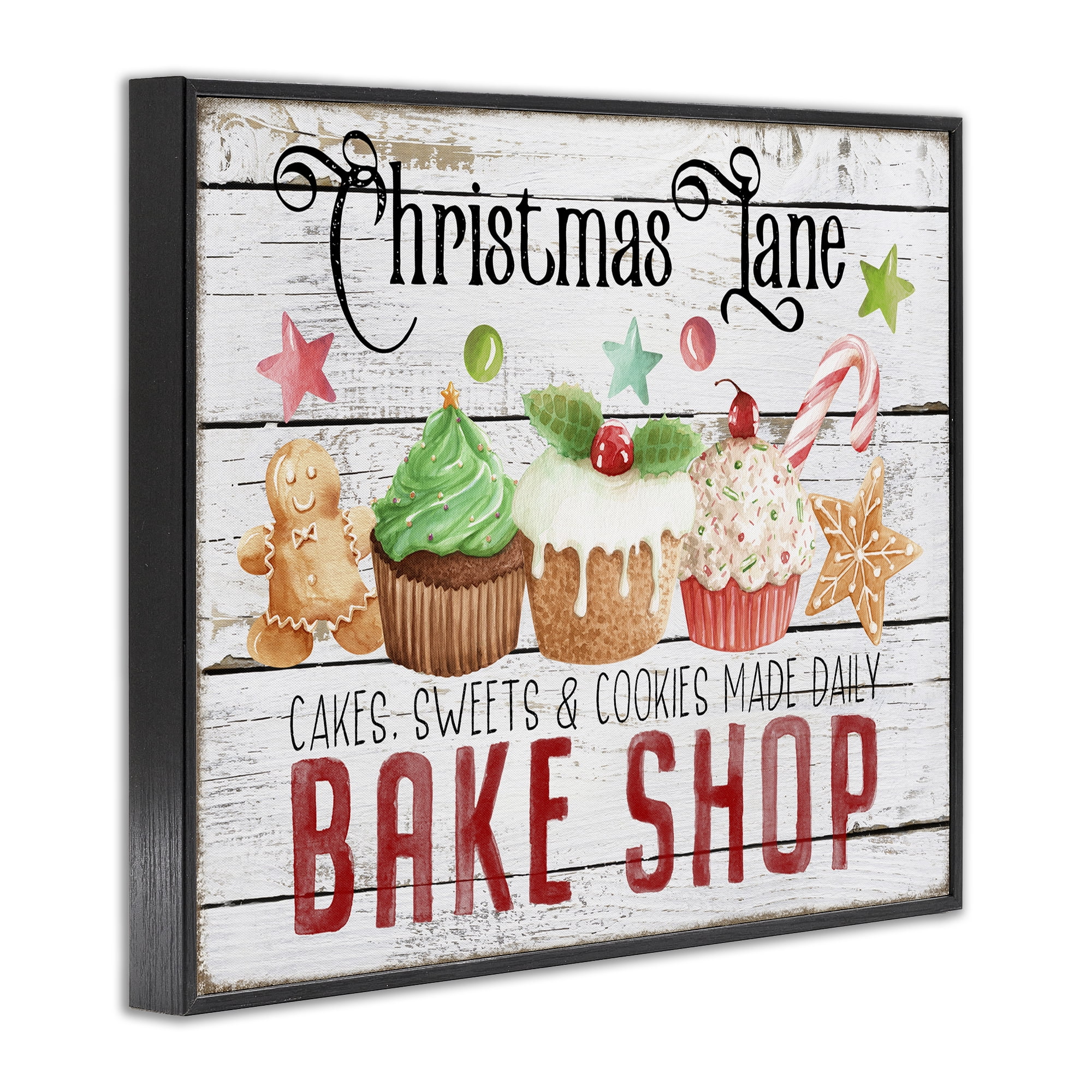 Stupell Industries Christmas Lane Bake Shop Holiday Painting Black Framed Art Prints Wall Art, 14 x 11