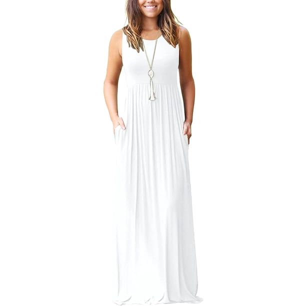 Vestido largo suelto sin mangas de verano para mujer Vestido largo casual con bolsillos Adepaton FSHY034-63