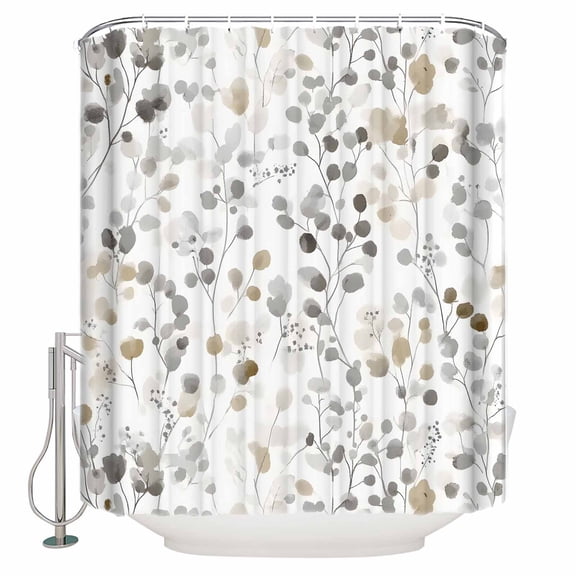 Grey Brown Botanical Bathroom Shower Curtains with 12 Hooks Polyester Waterproof Shower Curtain for Stalls and Bathtubs Watercolor Summer Leaf Decorative Bathroom Privacy Curtain 72x72 Inches