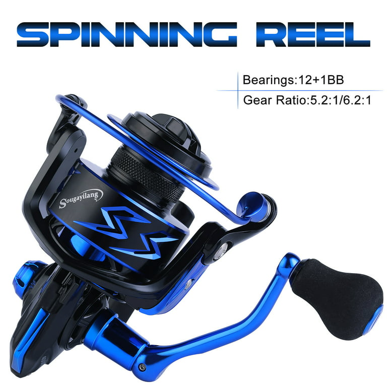 Sougayilang 6.2:1 High Speed Spinning Reel 12+1 Bb Smooth Fishing Reels, Size: 2000(6.2:1), Blue