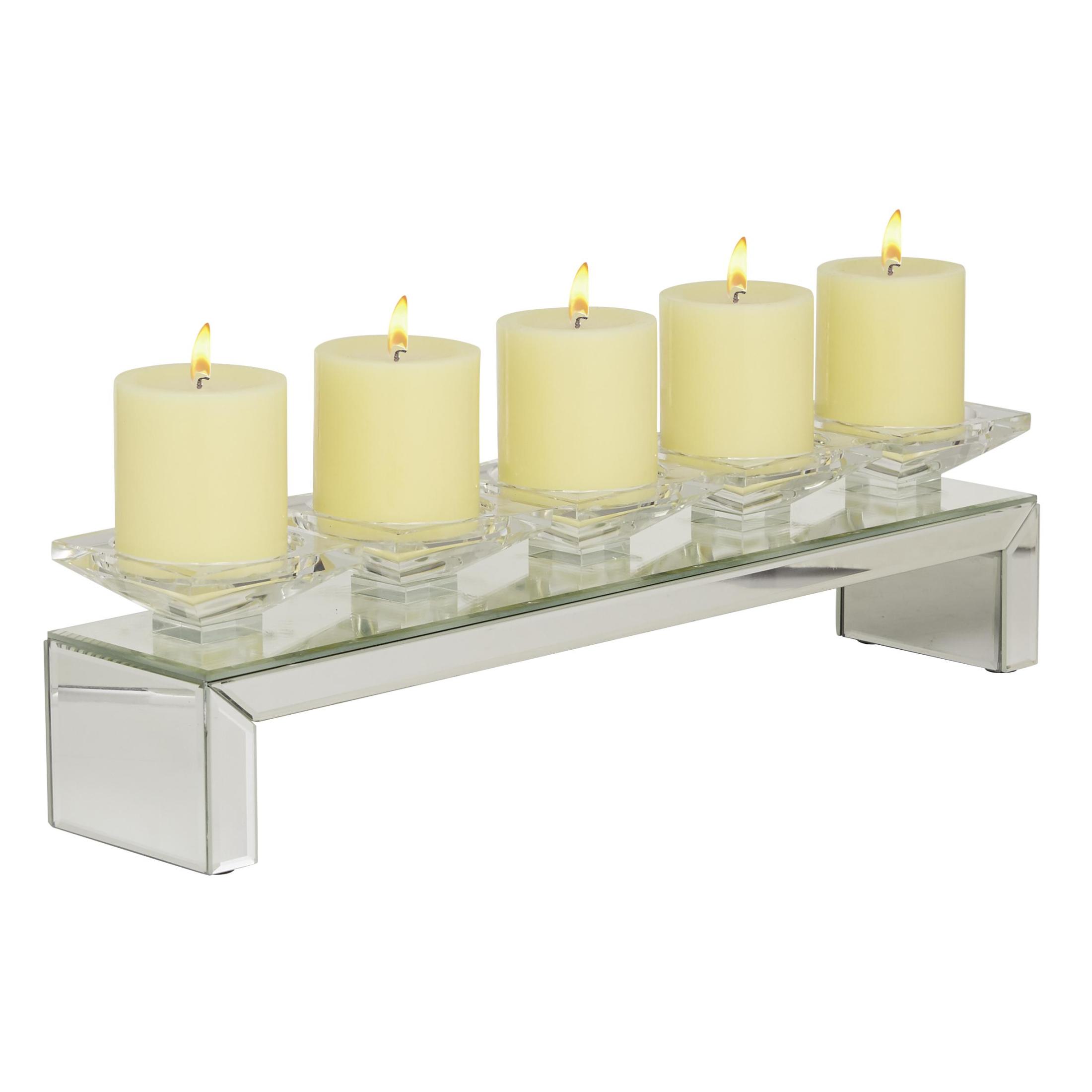 DecMode 5 Holder Silver Glass Pillar Candelabra with Mirrored Accents