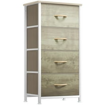 Dextrus Dresser with 4 Drawers - Fabric Storage Tower, Organizer Unit for Bedroom, Hallway, Hallway, Closets - Sturdy Steel Frame, Wooden Top & Easy Pull Fabric Bins (Oak Greige)