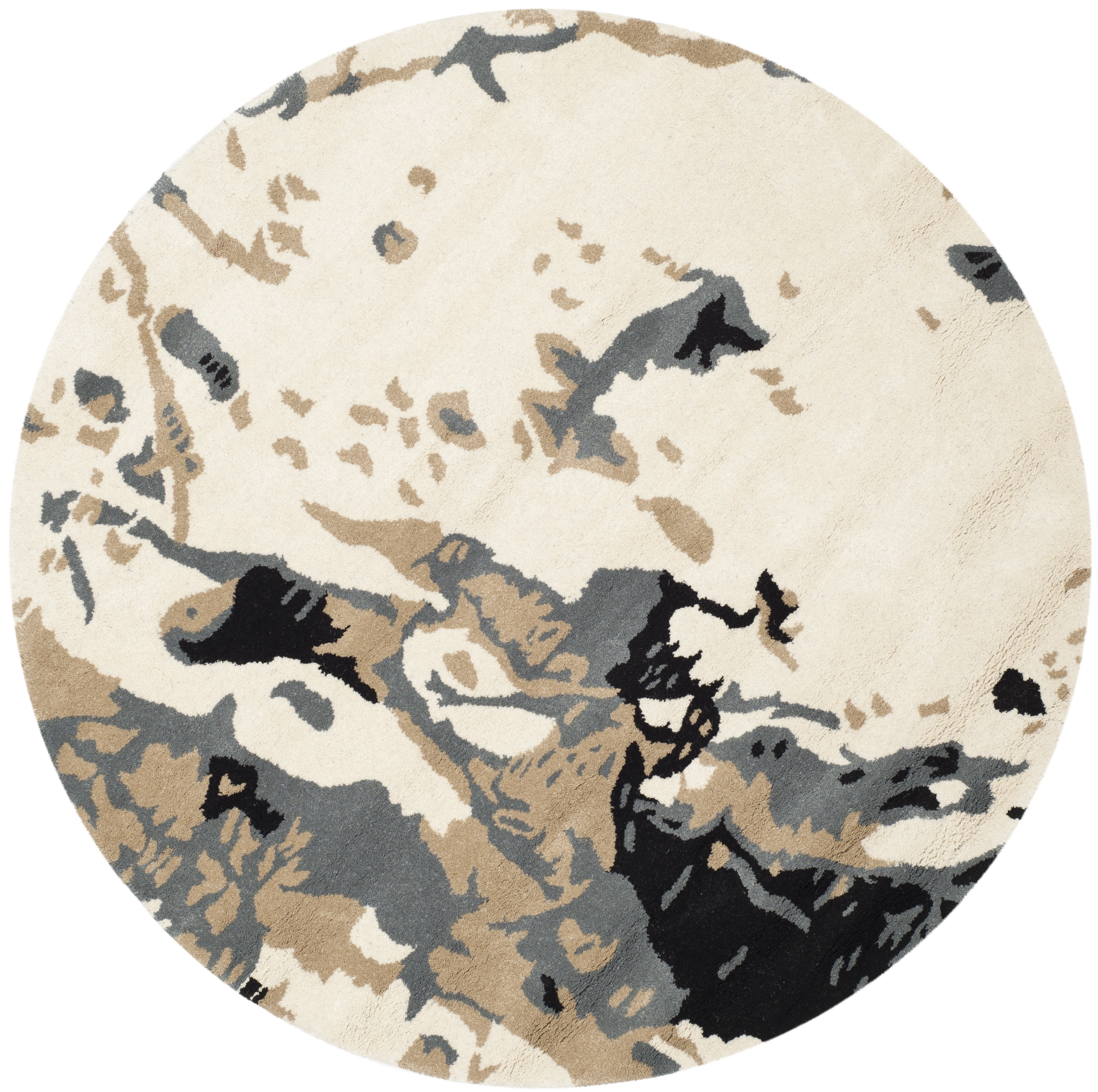 SAFAVIEH Bella Christiana Abstract Paint Splatter Wool Area Rug, Ivory/Grey, 5' x 5' Round