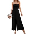 thumbnail image 5 of Pudcoco Women Summer Jumpsuits Strapless Backless Wide-Leg Pants Long Rompers Ruched Playsuits, 5 of 6