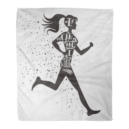 SIDONKU Throw Blanket Warm Cozy Print Flannel Sport Fitness Typographic Running Girl I Can and Will Motivational Comfortable Soft for Bed Sofa and Couch 58x80 Inches