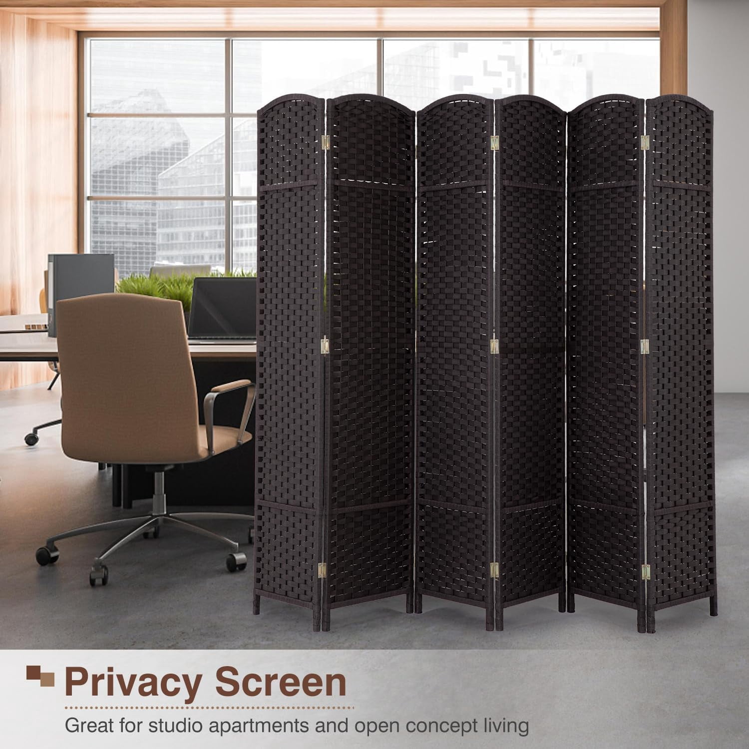 Dkelincs 6 Panel Room Dividers 5.6 FT Tall Portable Privacy Screen Folding Wood Partition Wall Divider for Room Separation, Brown
