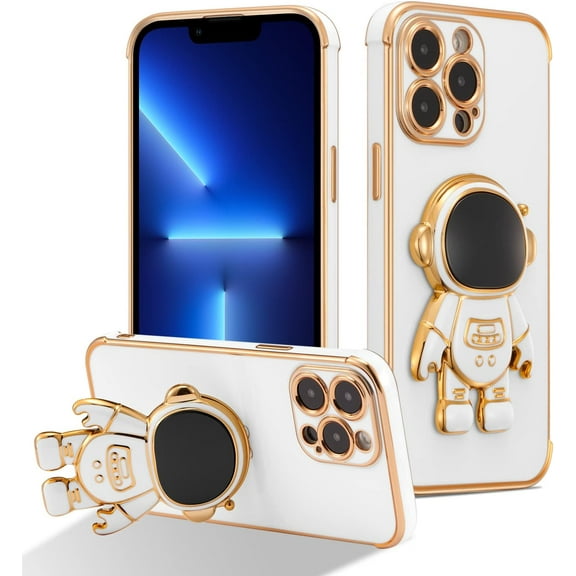 ZUKKASHAN Compatible with iPhone 14 Pro Case with Cute Astronaut Kickstand Design Shockproof Plating Phone Case for iPhone 14 Pro