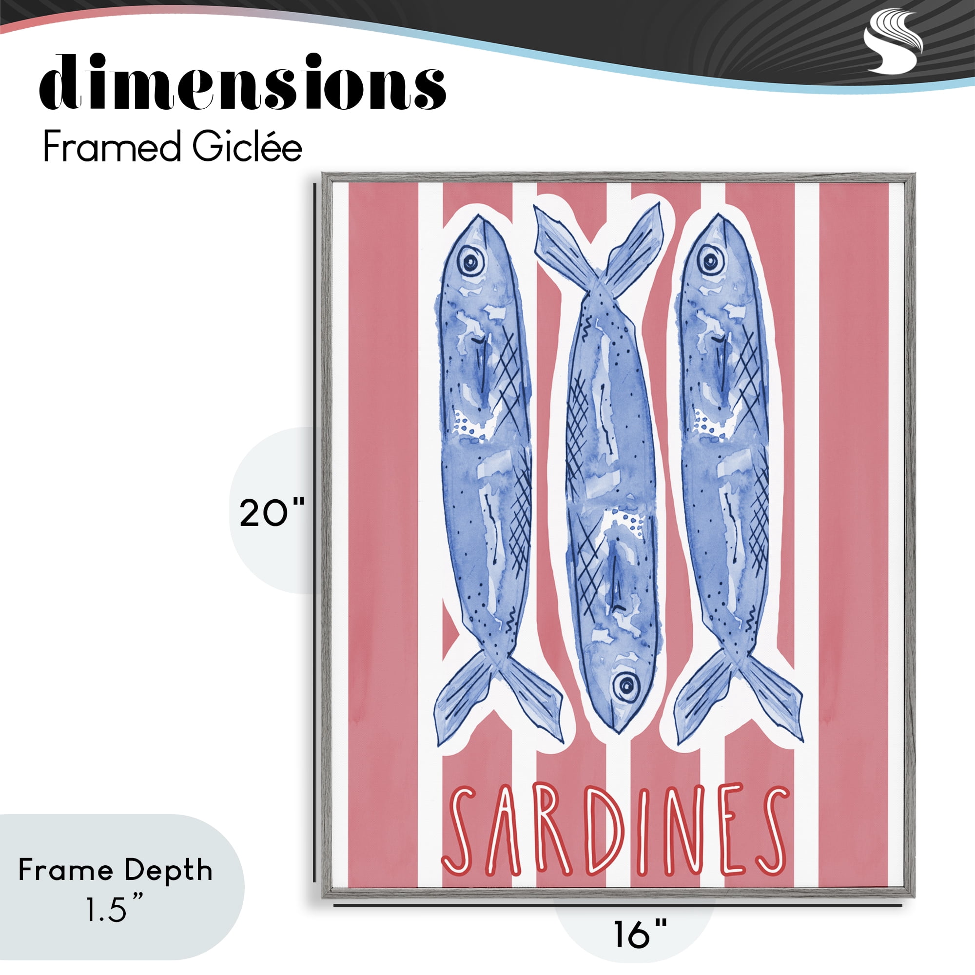 Stupell Industries Americana Sardines on Pink Stripes Gray Framed Giclee Art, design by Nola James