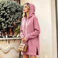 thumbnail image 3 of XUNKUSGA Womens Long Hoodie Fashion Half Zip Split Hem Hoodie Dress for Women Casual Solid Color Long Sleeve Oversized Hooded Sweatshirts Dress with Pocket M, 3 of 9