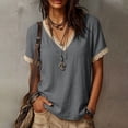 thumbnail image 4 of Diufon Cotton Linen Tops for Women Lace Trim V Neck Short Sleeve Shirts Summer Fashion Vacation Boho Blouses, 4 of 7