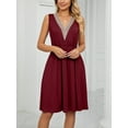 thumbnail image 4 of Beautyin Spring/summer Solid Color V-neck Lace Patchwork Cuffless Pocket Waist Dress, 4 of 6