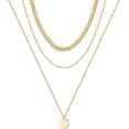thumbnail image 1 of Collares en capas de oro para mujer, chapados en oro de 14 quilates, perlas de barra de revestimiento múltiple, disco, luna, mariposa, medallón, gargantilla ajustable en capas delicadas, 1 of 2