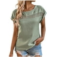 thumbnail image 2 of ZZwxWA Cap Short Sleeve Tops For Womens Solid Color Tunic Blouse Round Neck Relaxed Fit Pullover T-Shirt Green M, 2 of 6
