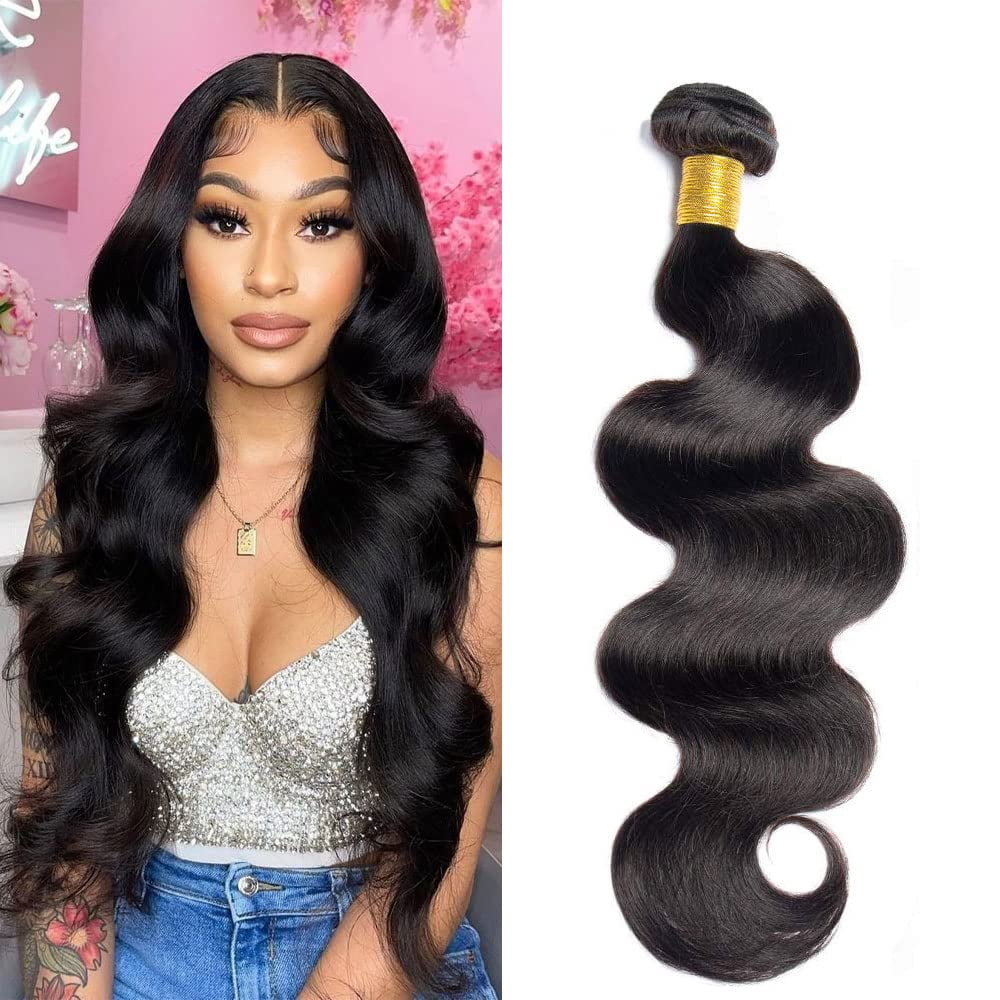 USTAR 100% Unprocessed Brazilian Virgin Remy Human Hair Extensions Body Wave Bundles Color Natural Black #1B 10" Inch