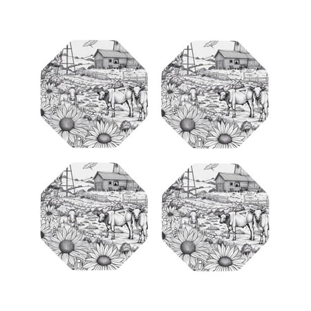 

Fuzoiu Country Farm Scene Print Leather Coasters Set Drink Coasters Set of 4 for Tabletop Protection Durable PVC Coasters Home Décor and Housewarming Gift-Octagon