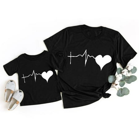 

Women Summer Casual Solid Color O Neck Funny Print Parent Child Shirt Short Sleeve Mommy And Me T Shirt Top Matching Christmas Pajamas for The Whole Family Christmas Pajamas Shirts for Family