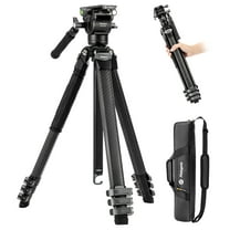 Fotopro Origin Plus Video Tripod, 60" Carbon Fiber Camera Tripod for Travel, Fluid Video Head, Flip Lock, Black