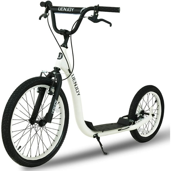 Uenjoy 20”Kids Ride on Toys Kick Scooter Youth 2 Wheel Scooter for Boys Girls Front and Rear Dual Brake Inflatable Wheels Steel Frame Wide Standing Board Weight Capacity 220 LBS