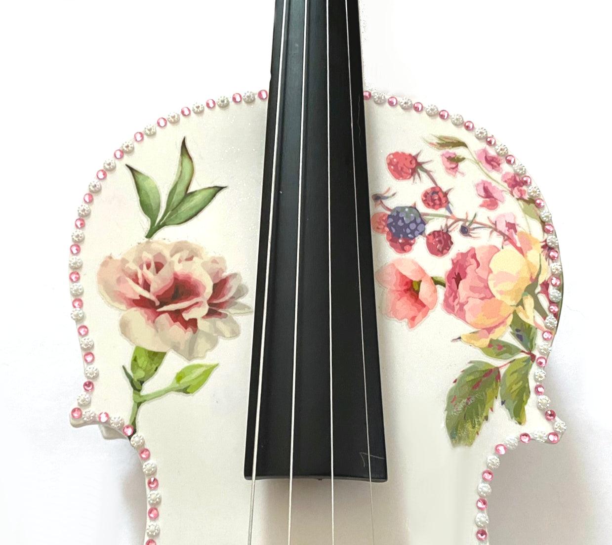 Floral Delight Violin Outfit w Brazilwood Bow Case Crystal Fine Tuners Rosin Strings Set Up