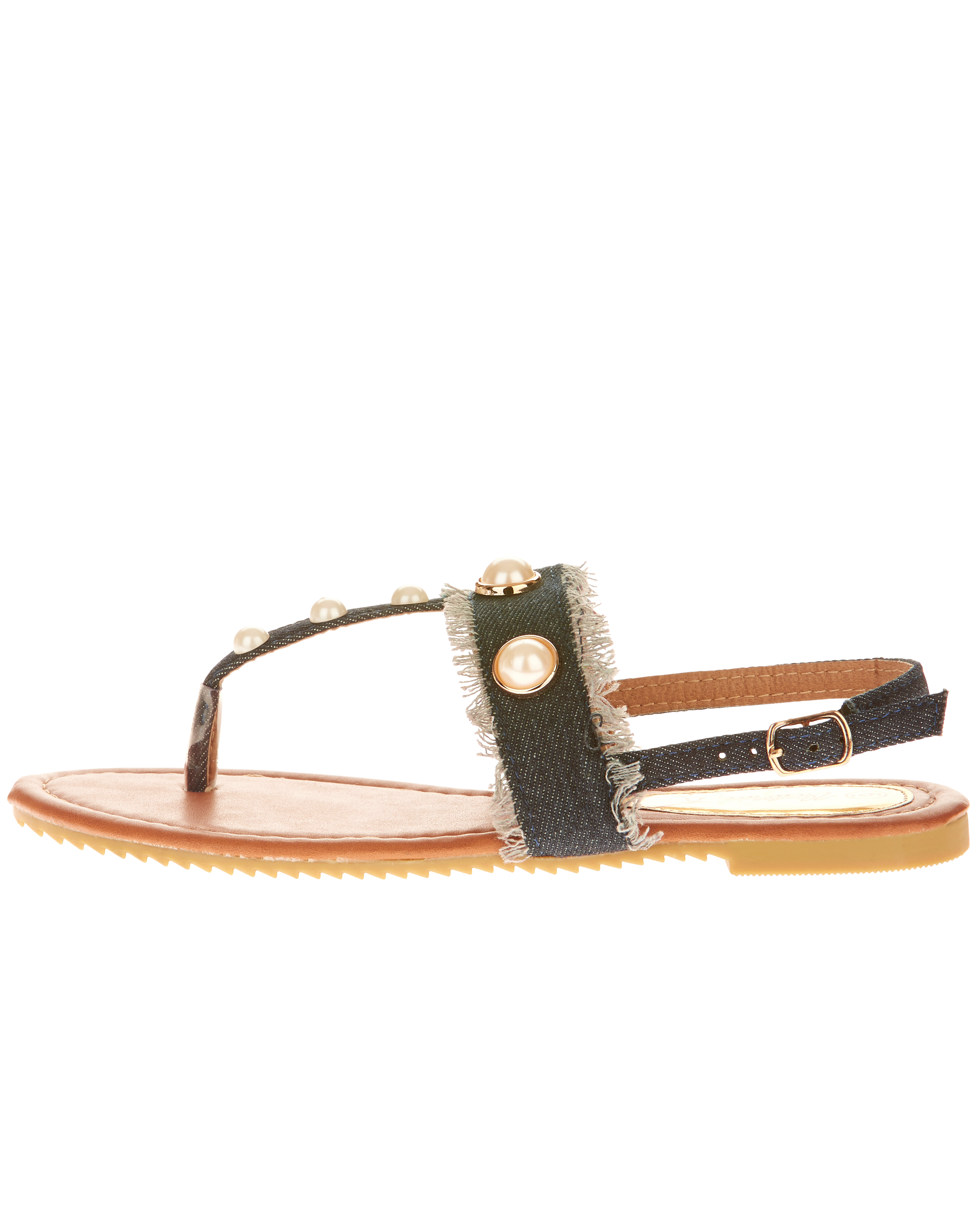 Victoria K Women's Denim and Pearls Sandals