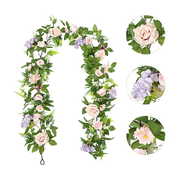 Bfogop Artificial Flowers Garland Spring Eucalyptus Garland Vintage Fake Flower Peony Rose Vine Greenery Decor Wall Hanging Plant for Wedding Arch Door Arrangement Party Decor 6.5 FT