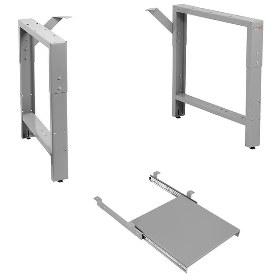 Garage Workbench Table Frame 20" Depth and Pullout Shelf kit - Height Adjustable 29" to 35" - Gray