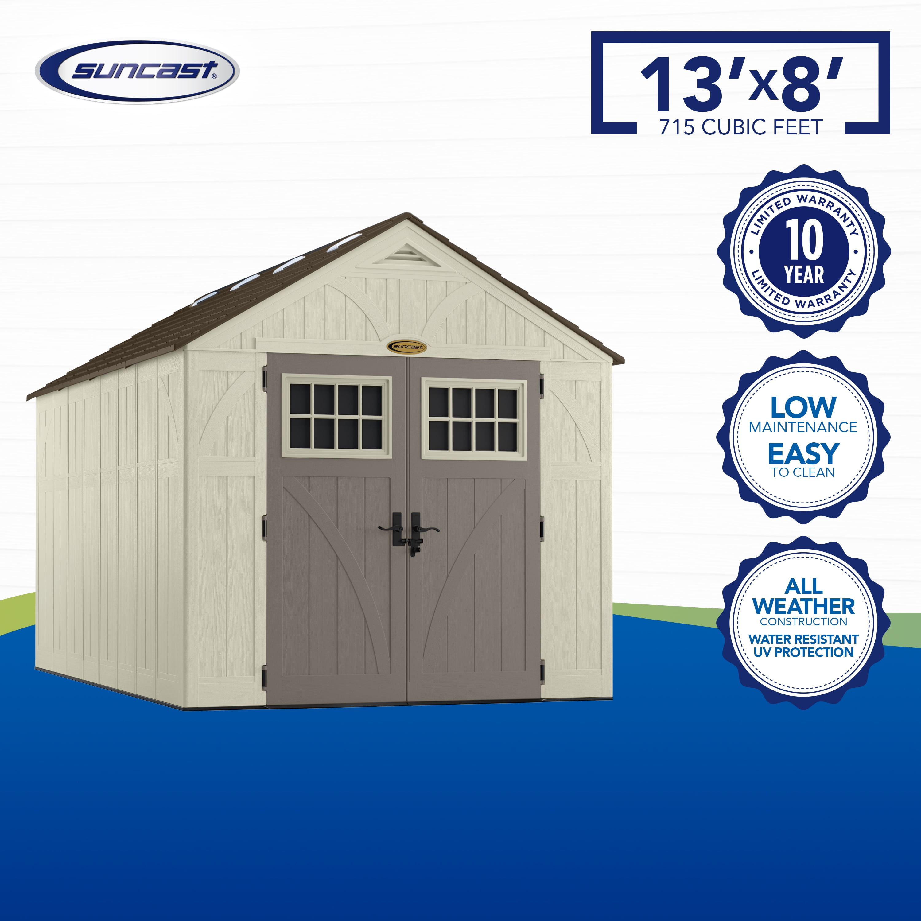 Suncast 8' x 13' Heavy-Duty Resin Tremont Storage Shed, Sand