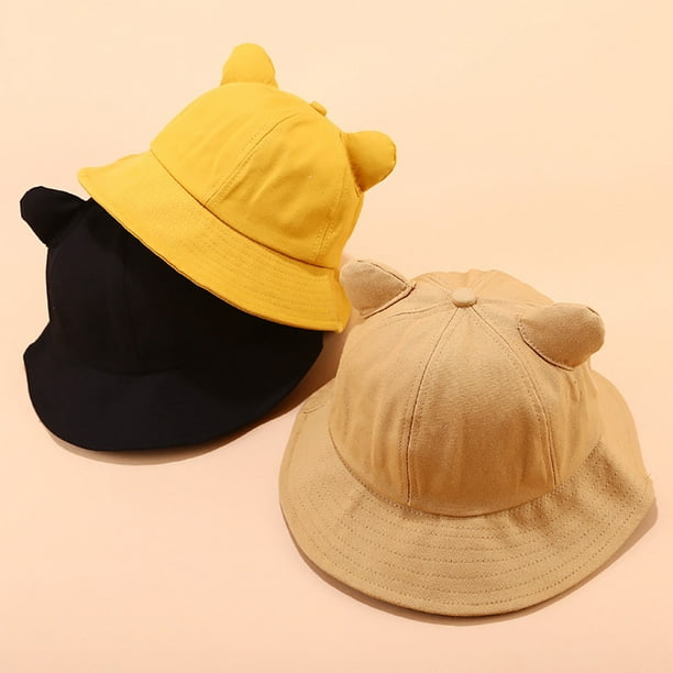 Flmtop Kawaii Cute Cat Ears Solid Color Women Fisherman Hat Folding Outdoor  Bucket Cap