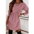 thumbnail image 2 of Vestido túnica de manga larga para mujer, cuello redondo, volantes, color sólido, informal, ajuste regular, mini vestido, 2 of 6