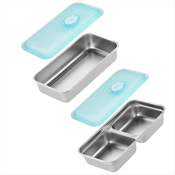Lonchera Portátil Reutilizable con Tapa, de Acero Inoxidable, con Doble Compartimento, para Guardar Alimentos y Bebidas.
